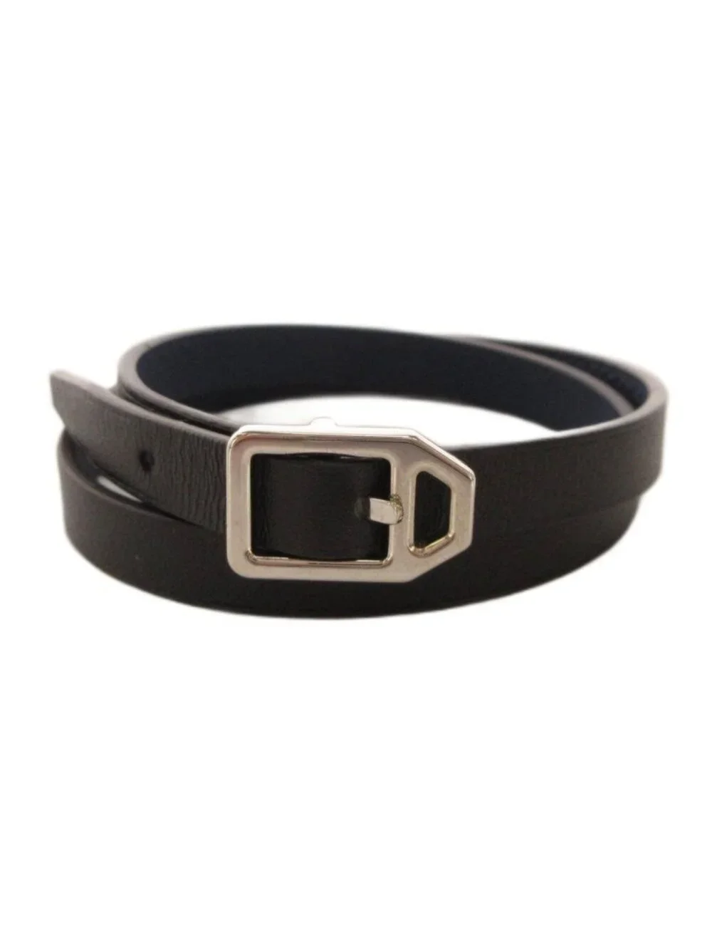 Hermes Paddock Double Tour Leather Bracelet T4 S FS Stamp Black Navy